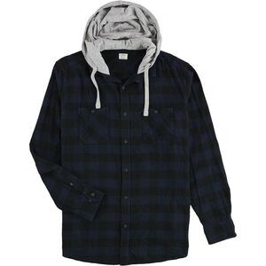 Tags Weekly Mens Hooded Plaid Button Up Shirt, Black, XL Neck, DM